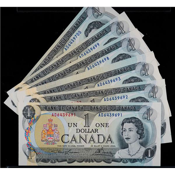 Consecutive run; 1973 $1 BC-46a #AD6439691-700.  Lot of 10 consecutive notes.  All crisp Unc to Choi