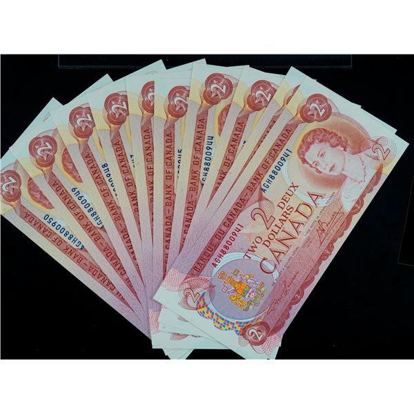 Consecutive run; 1974 $2 BC-47a-i #AGH8800941-950  Lot of 10 consecutive notes.  All crisp Unc to Ch