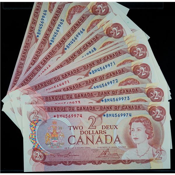 1974 $2 BC-47bA #*BM4569964-974, Lot of 11 Choice Unc. Notes.