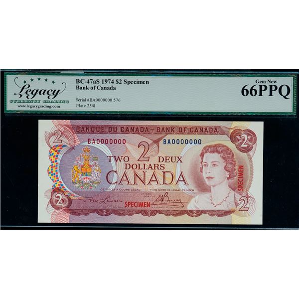 Specimen; 1974 $2 BC-47aS #BA0000000 LCG Superb Gem Uncirculated-66PPQ