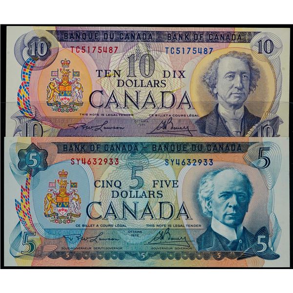 1972 $5 BC-48a #SY4632933 & 1971 $10 #TC175487 Both notes AU to Unc.