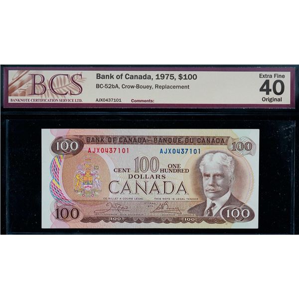 1975 $100 BC-52bA #AJX0437101 BCS Extra Fine-40 Original. A bright example