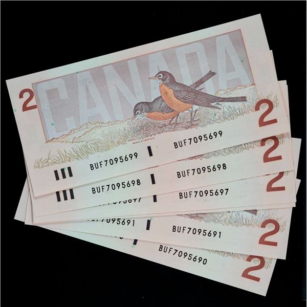 1986 $2 BC-55b & 55c, Two runs of 19 & 10 consecutive notes.  All Unc to Gem Unc.  29 notes all toge