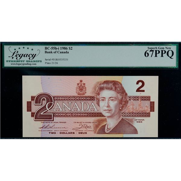 1986 $2 BC-55b-i #EGK0335331 LCG Superb Gem Uncirculated-67PPQ