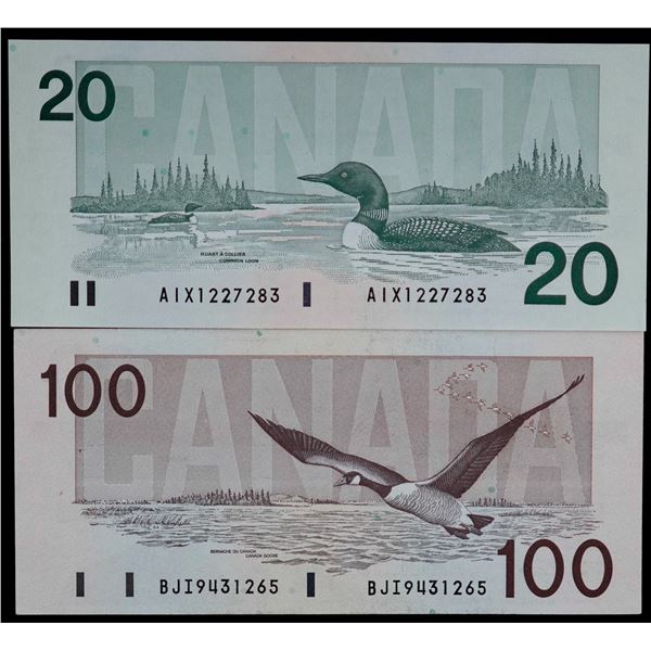 1991 $20 #AIX 1227283 & 1988 $100 #BJI9431265, Both notes EF to AU.