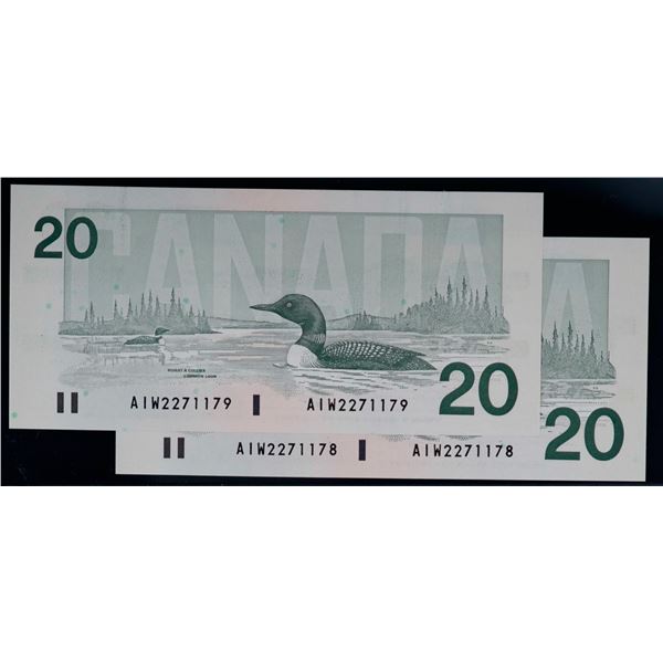 1991 $20 BC-58A-ii #AIW227117178-179.  Both notes Choice Unc. Or better.