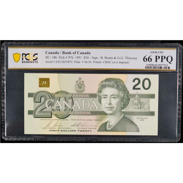 1991 $20 BC-58b #ESU5655874875.  Lot of 2 consecutive notes PCGS Superb Gem Uncirculated-66PPQ