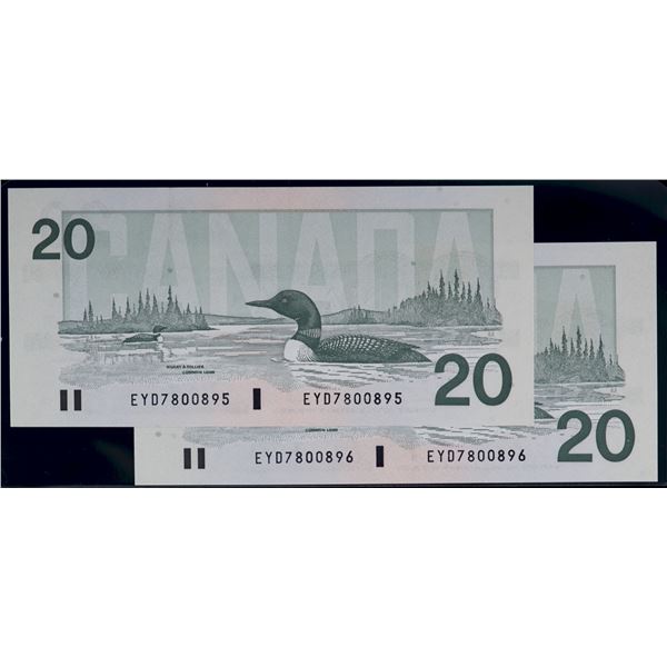 1991 $20 BC-58d #EYD7800895-896.  Both notes Choice Unc. Or better.