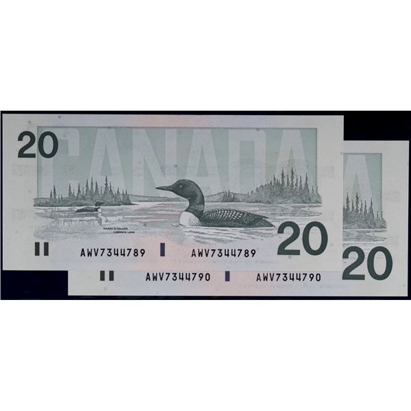 1991 $20 BC-58dA-i #AWV7344789-790.  Both notes Choice Unc. Or better.