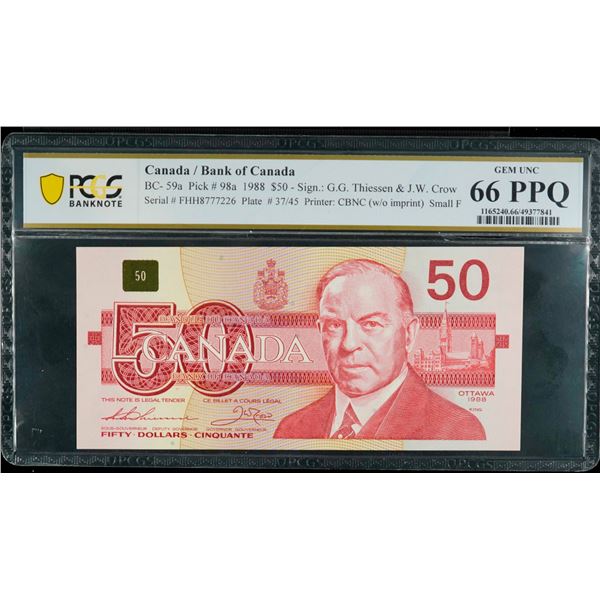 1988 $50 BC-59a #FHH8777226-227.  Lot of 2 consecutive notes PCGS Superb Gem Uncirculated-66PPQ