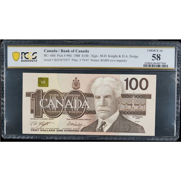 1988 $100 BC-60d #BJS7673977-978-979.  Lot of 3 consecutive notes PCGS Choice About Uncirculated-58.