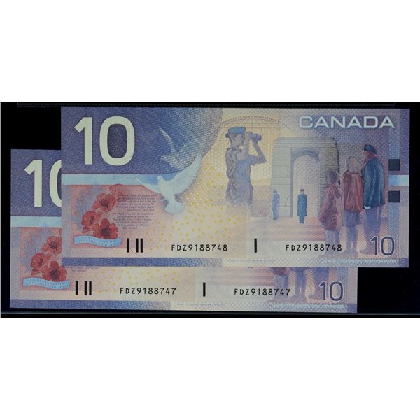 2000 $10 BC-63aA #FDZ9188747-748 Both notes Choice Unc. Or better.