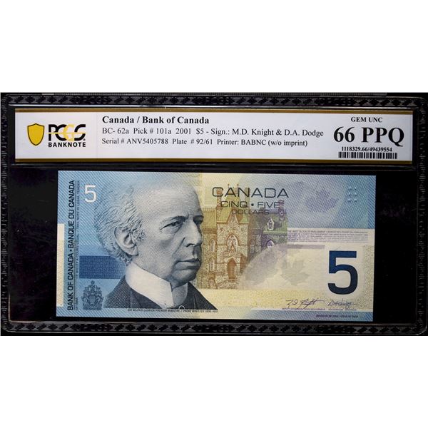 2001 $5 BC-62a #ANV5405788 PCGS Superb Gem Uncirculated-66PPQ