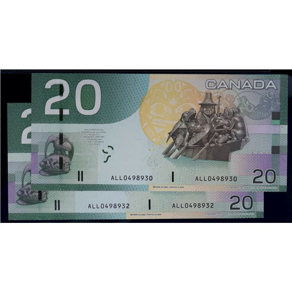 2005 $20 BC-64aA #ALL0498930-32 Both notes Choice Unc. Or better.
