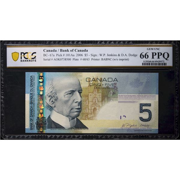 2006 $5 BC-67a #AOK738500 PCGS Superb Gem Uncirculated-66PPQ