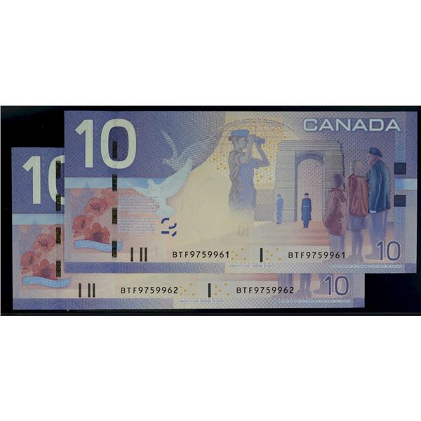 2007 $10 BC-68a #BTF9759961-962 Both notes Choice Unc. Or better.