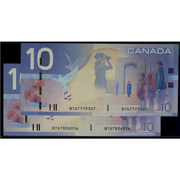 2007 $10 BC-68a #BTG7779307 & BTG7806056 Both notes Choice Unc. Or better.