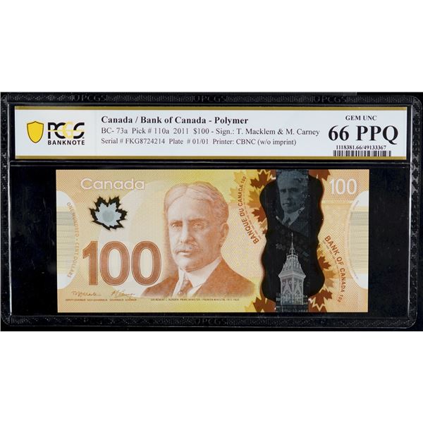 2011 $100 BC-73a #FKG8724214-4215.  Lot of 2 consecutive notes PCGS Superb Gem Uncirculated-66PPQ