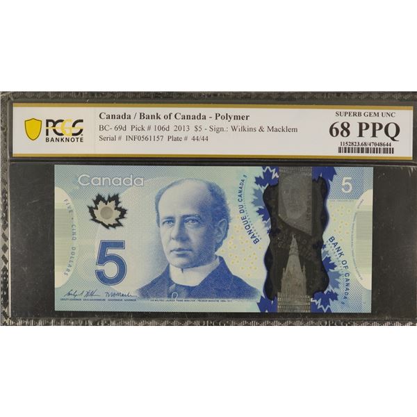 2013 $5 BC-69d #INF0561157 PCGS Superb Gem Uncirculated-68PPQ