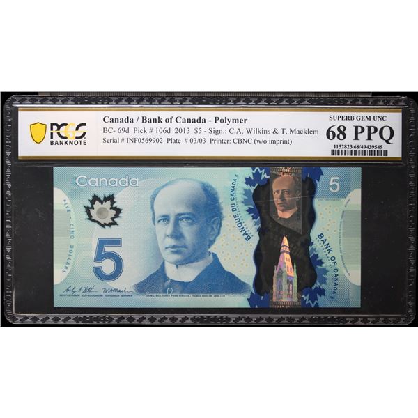 2013 $5 BC-69d #INF0569902 PCGS Superb Gem Uncirculated-68PPQ