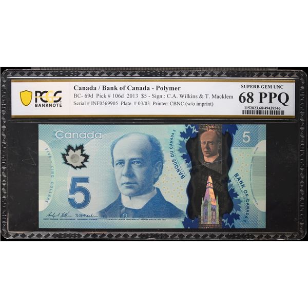 2013 $5 BC-69d #INF0569905 PCGS Superb Gem Uncirculated-68PPQ