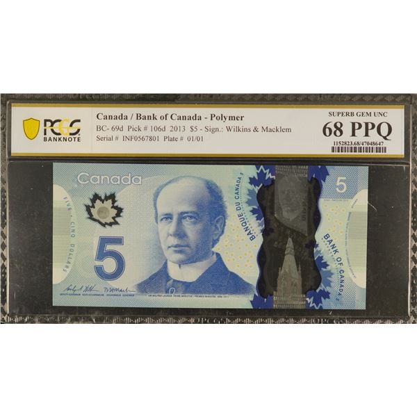 2014 $5 BC-69d #INF0567801 PCGS Superb Gem Uncirculated-68PPQ