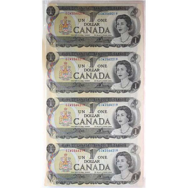 Uncut Sheet; 1973 $1 BC-46b #ECW2560219-6219 Uncut Sheet of 4 notes. AU-UNC.