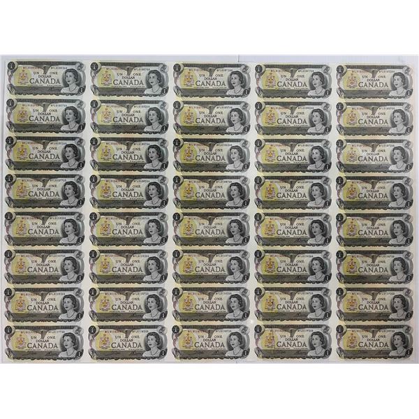 Uncut Sheet of $1 "1973 series" - BFL, 5X 8 BABN - 40 notes Uncirculated or better.