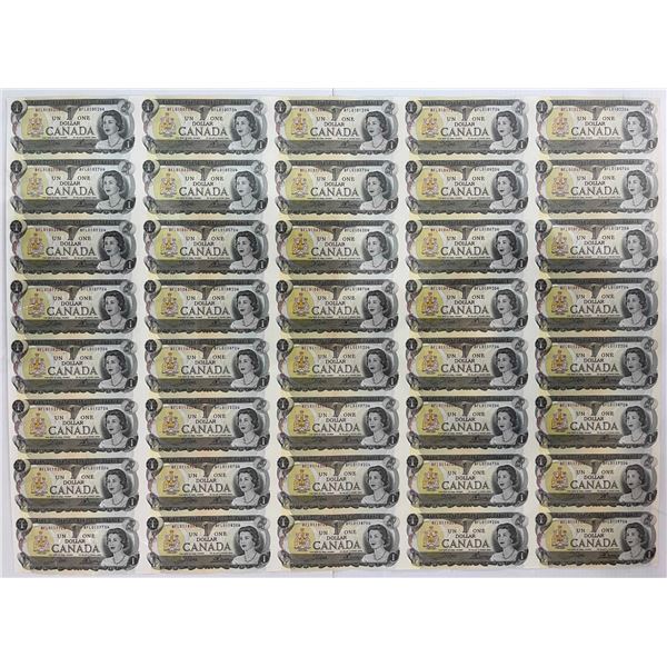 Uncut Sheet of $1 "1973 series" - BFL, 5X 8 BABN - 40 notes Uncirculated or better.