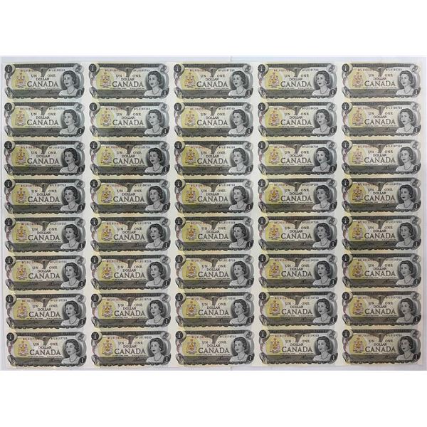 Uncut Sheet of $1 "1973 series" - BFL, 5X 8 BABN - 40 notes Uncirculated or better.