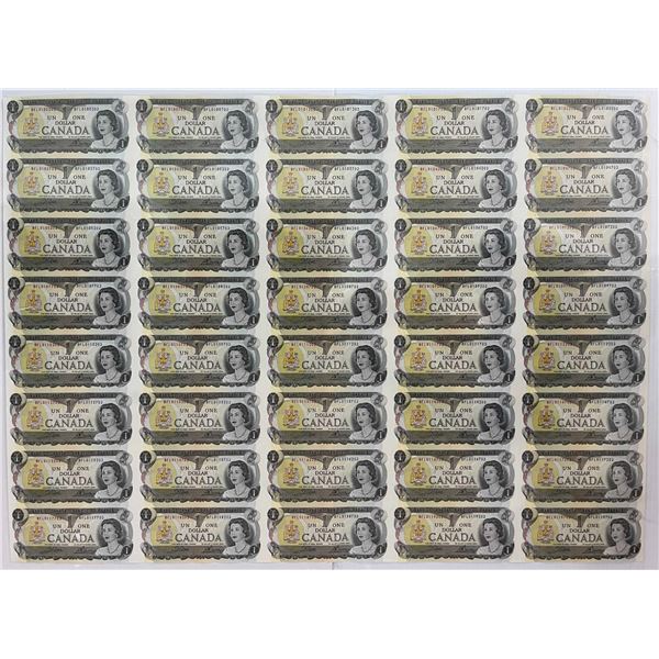Uncut Sheet of $1 "1973 series" - BFL, 5X 8 BABN - 40 notes Uncirculated or better.