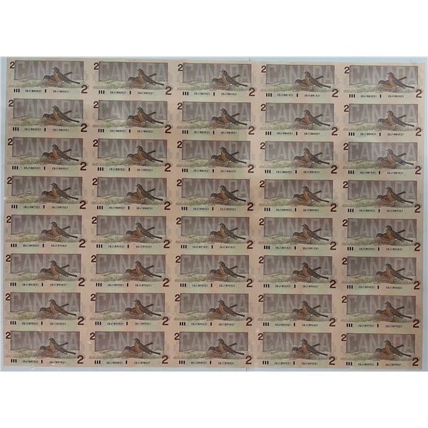 Uncut Sheet of $2 "1986 series" - CBJ, 5X 8 BABN - 40 notes Uncirculated or better.