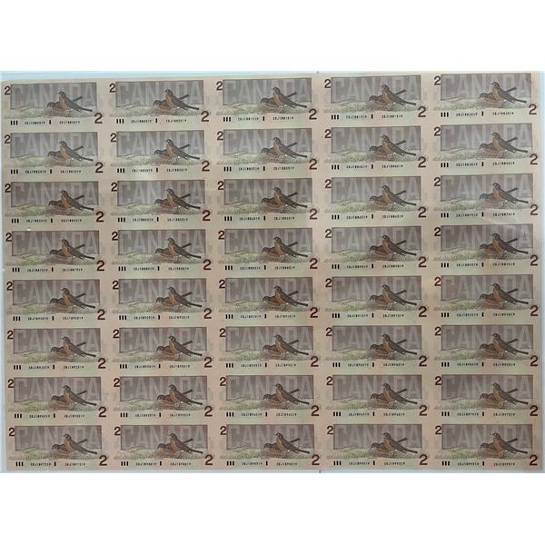 Uncut Sheet of $2 "1986 series" - CBJ, 5X 8 BABN - 40 notes Uncirculated or better.