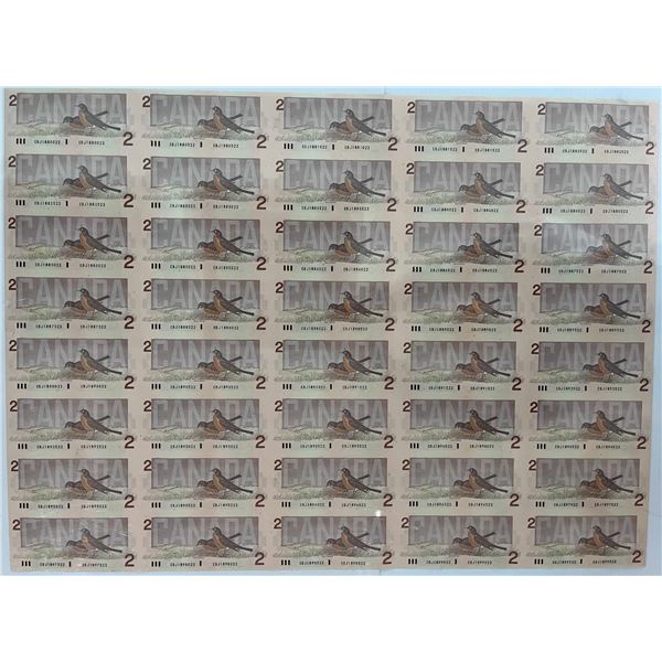 Uncut Sheet of $2 "1986 series" - CBJ, 5X 8 BABN - 40 notes Uncirculated or better.