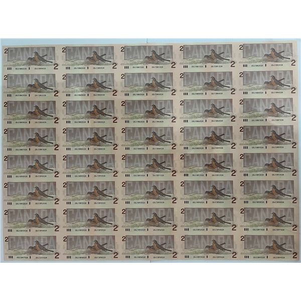 Uncut Sheet of $2 "1986 series" - CBJ, 5X 8 BABN - 40 notes Uncirculated or better.