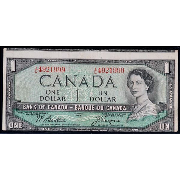 Error; 1954 $1 BC-37a #I/L4921999 "Cutting error" Above note can be seen.  VF