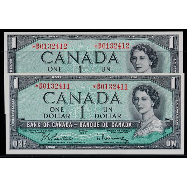 Error; Consecutive Pair; 1954 $1 BC-37bA-i #*BM0132411 & *BM0132412 Both notes Choice Uncirculated. 