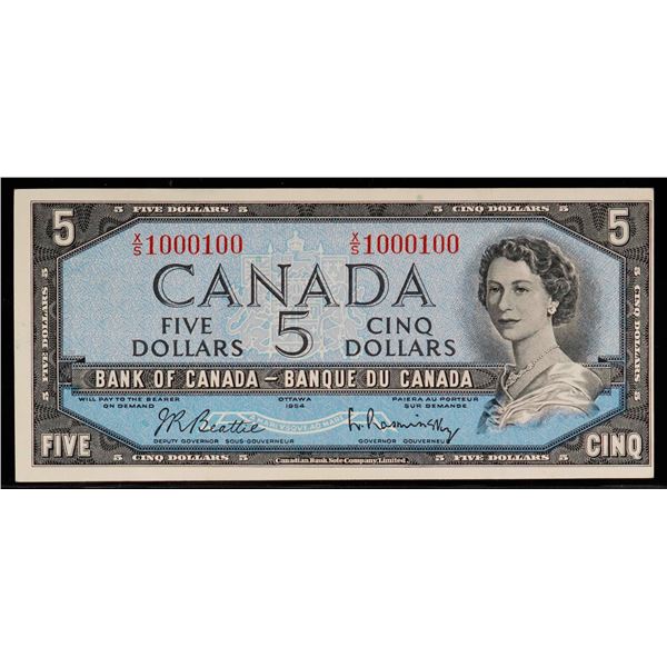 Fancy Number; 1954 $5 BC-39b #X/S1000100, Uncirculated or better.
