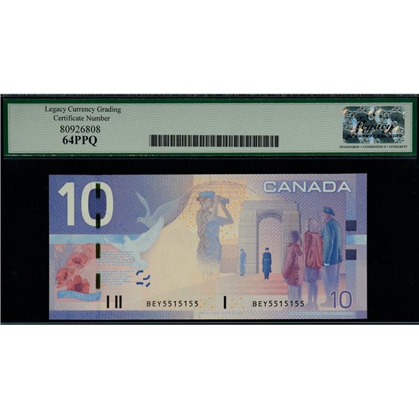 Radar; 2005 $10 BC-68a 2 Digit Radar #BEY5515155 Legacy Very Choice Uncirculated-64PPQ.