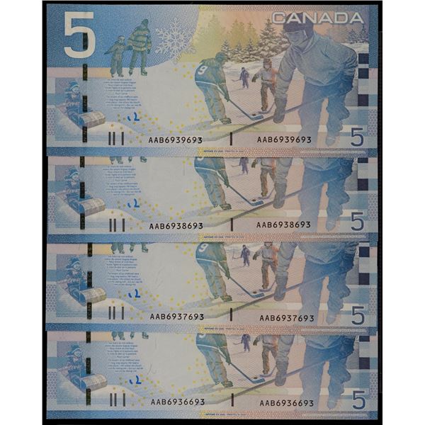 Repeater Set; 2006 $5 #AAB6936693, 6937693,6938693, 6939693, All 4 notes Gem Uncirculated.