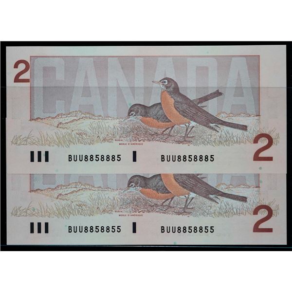 Repeaters; 1986 $2 BC-55b #BUU8858855 & #BUU8858885 Both notes Choice Unc.