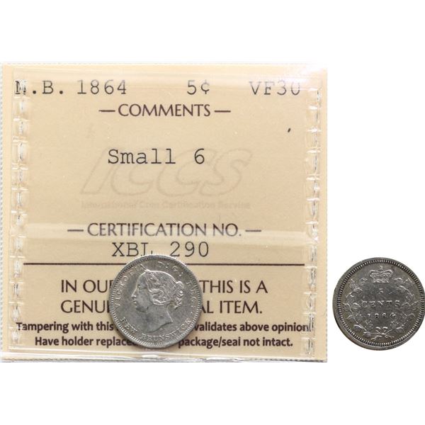 N.B. 1864 5¢ "Small 6" ICCS Choice Very Fine-30