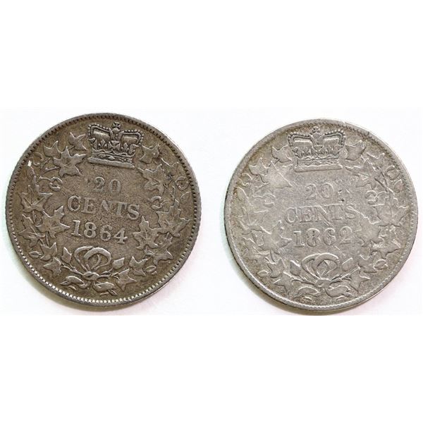 N.B. 1862 20¢, 1864 Both coins VG -F