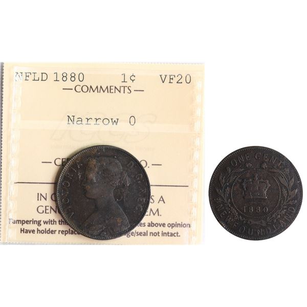 Nfld; 1880 1¢ "Narrow O" ICCS Very Fine-20