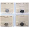 Image 1 : Nfld; 1882H 5¢ "corrosion" , 1896, 1929, 1943c, All 4 coins Choice Fine-15 to Choice About Uncircula
