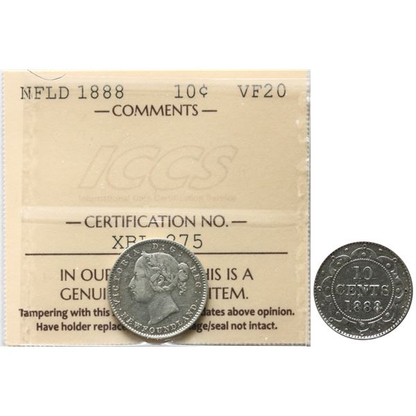 Nfld; 1888 10¢ ICCS Very Fine-20