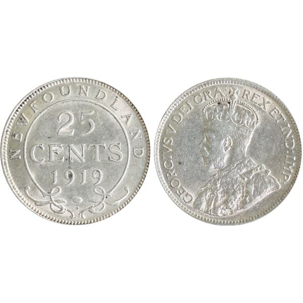 Nfld; 1919c 25¢ ICCS About Uncirculated-50