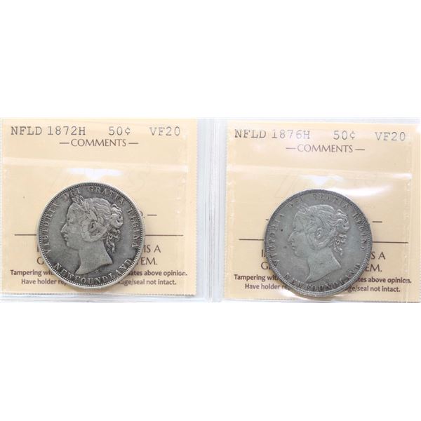 Nfld; 1872H 50¢, 1876H, Both coins ICCS Very Fine-20