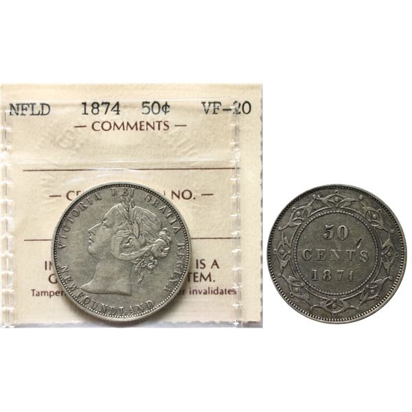 Nfld; 1874 50¢ ICCS Very Fine-20