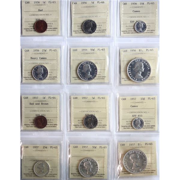 Proof-Like Sets; 1956 to 1967 PL Sets.   Group of 13 beatiful sets.  All 78 coins ICCS Choice Proof-
